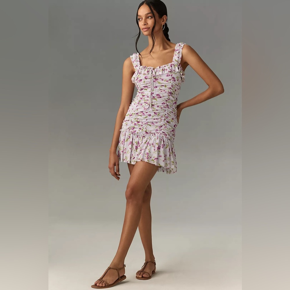 By Anthropologie Sleeveless Square-Neck Ruched Mini Dress